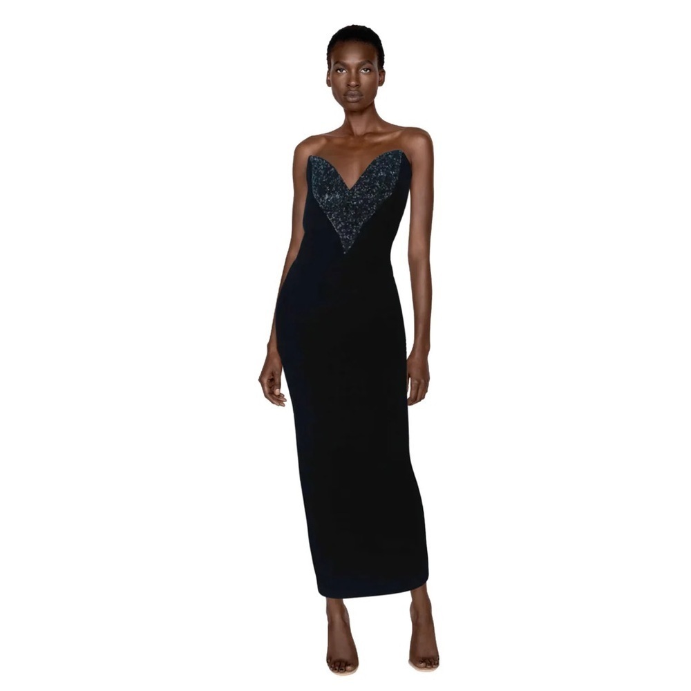 Black Tie Oleg Cassini Black Velvet Strapless Beaded Gown